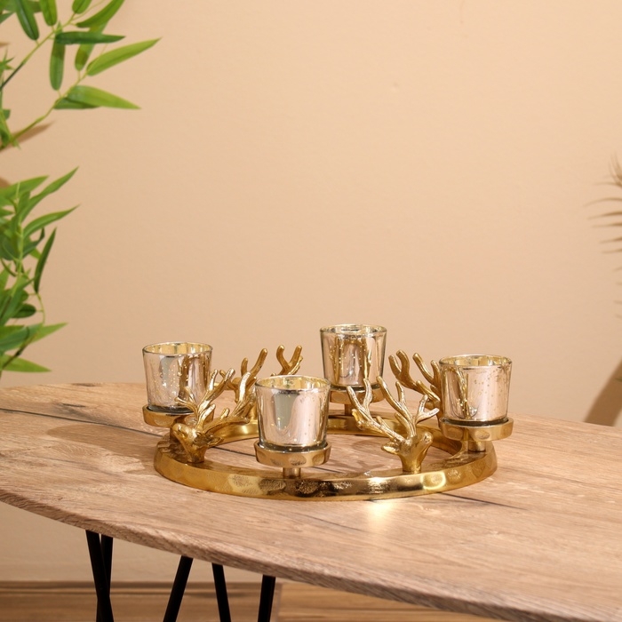 Подсвечник на 4 свечи  Подсвечник на 4 свечи "Рожки" алюминий 30х30х10 см