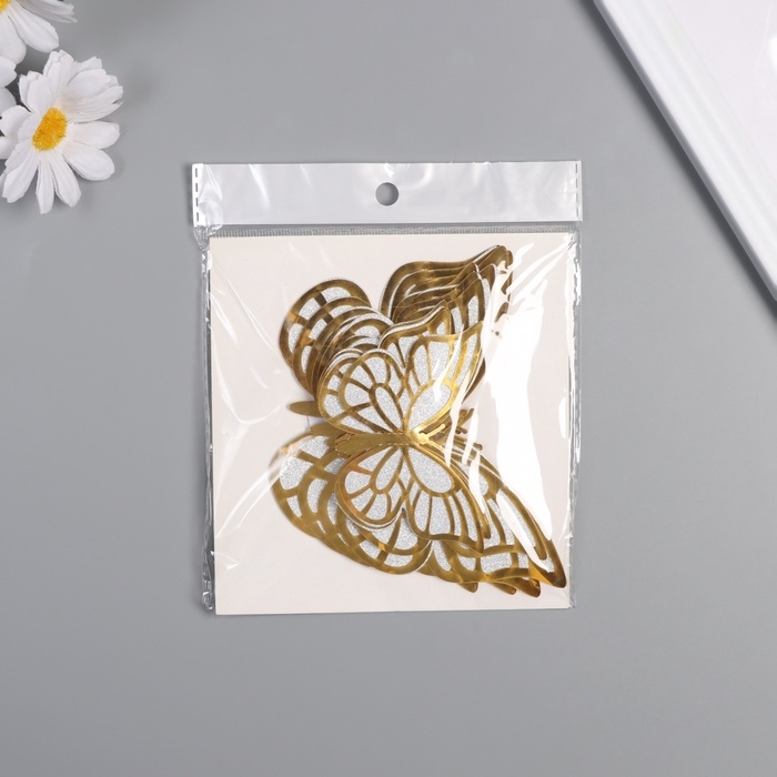 Наклейка бумага, пластик Наклейка бумага, пластик "Бабочки, серебристый глиттер" набор 12 шт 12 см, 10 см 8 см