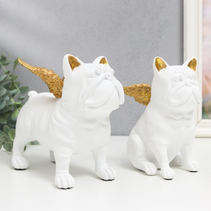 Сувенир полистоун Сувенир полистоун "Бульдоги с крыльями" белый набор 2 шт 16,5х10,5х13,5 16,5х11,5х18,5 см