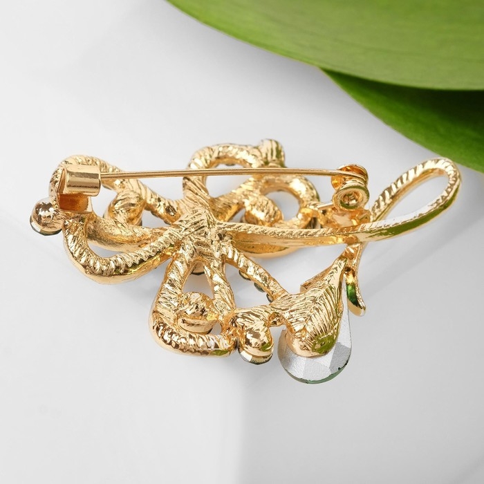 Брошь Брошь "Цветок желания", цвет тёмно-зелёный в золоте