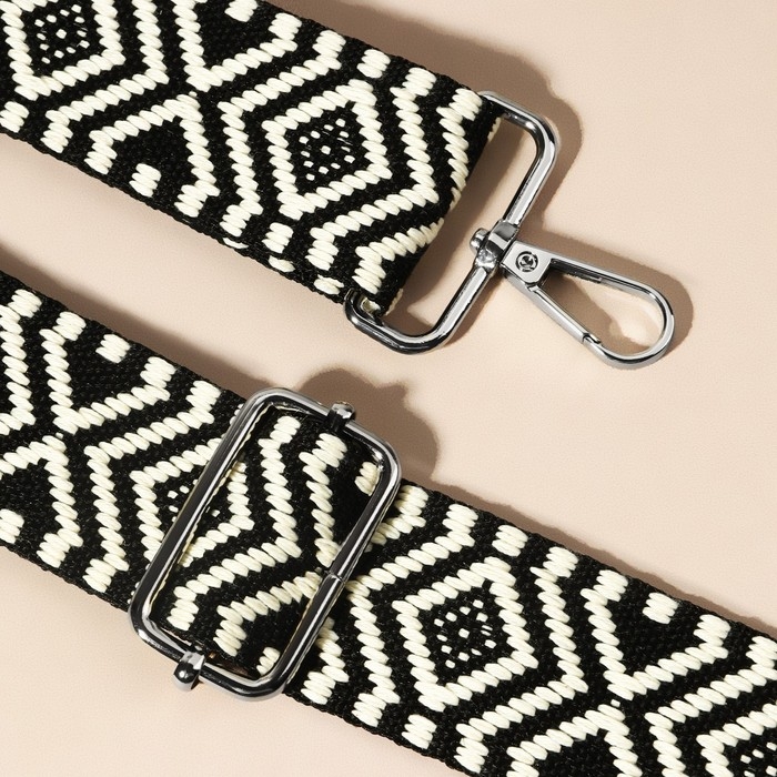 Ручка для сумки «Орнамент», стропа, 135 ± 3 × 3,8 см, цвет чёрный/белый Ручка для сумки «Орнамент», стропа, 135 ± 3 × 3,8 см, цвет чёрный/белый