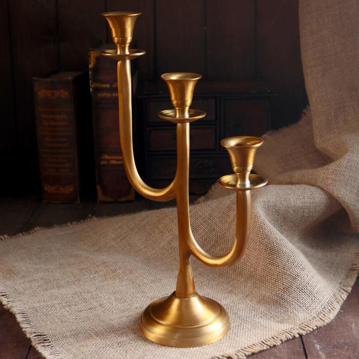 Подсвечник алюминий Подсвечник алюминий "Ар-нуво" на 3 свечи 10,5х21х35 см