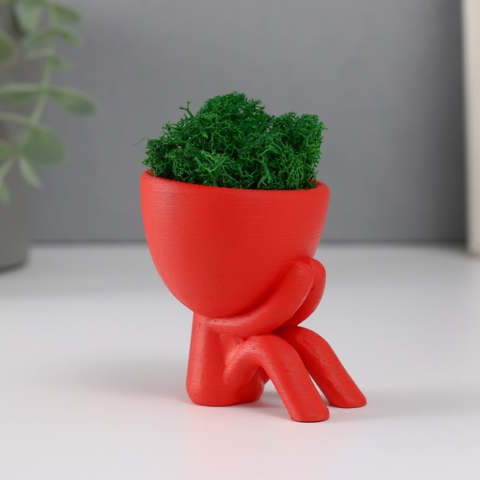 Кашпо бетонное мини Кашпо бетонное мини "Мистер Грин" Кикадзару со мхом красный 5,5х6х6,5 см (мох зелен стабил)