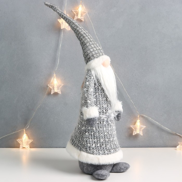 Кукла интерьерная свет Кукла интерьерная свет "Дедушка Мороз в сером кафтане, держит звёздочку" 60х16х13 см