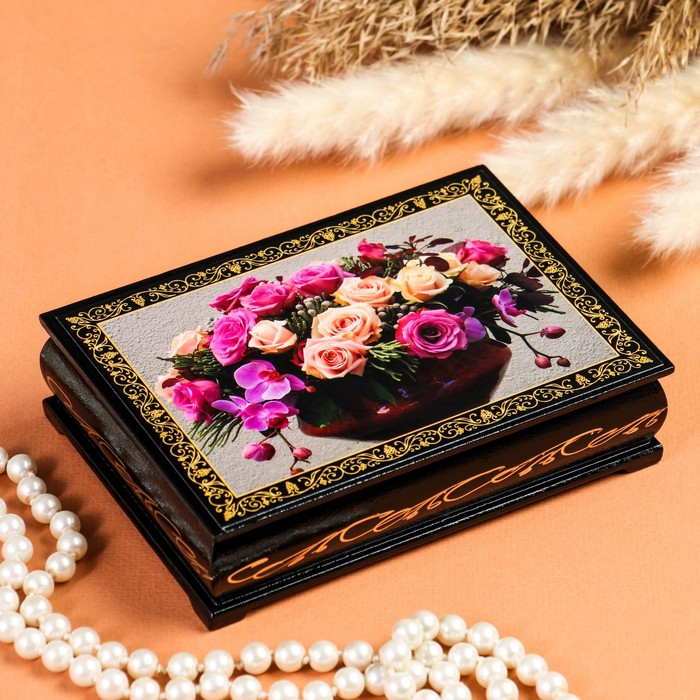 Шкатулка «Орхидеи с розами», 10×14 см, лаковая миниатюра Шкатулка «Орхидеи с розами», 10×14 см, лаковая миниатюра