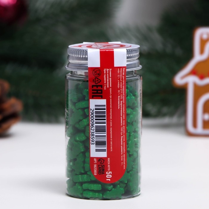 Новый год. Посыпка кондитерская "Рождественская елка", зеленая, 50 г