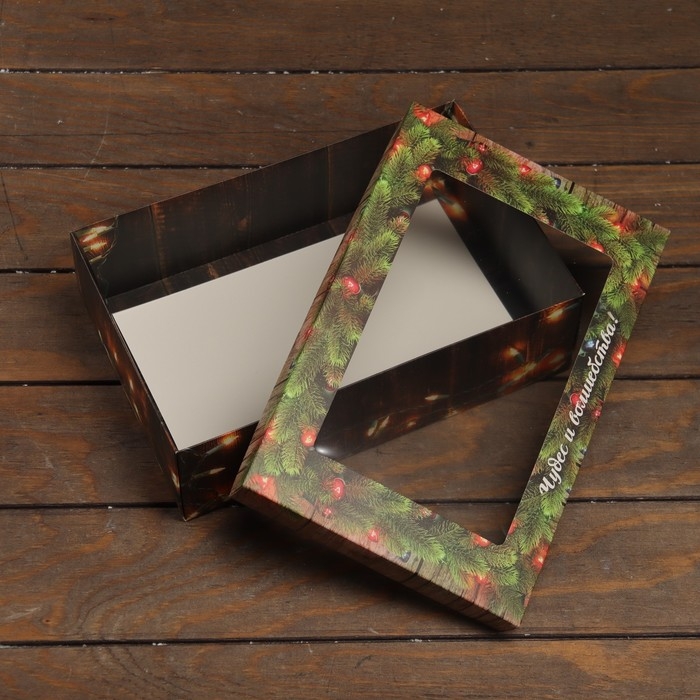 Новый год. Коробка подарочная новогодняя складная, крышка-дно , с окном Новый год. Коробка подарочная новогодняя складная, крышка-дно , с окном "Чудес и волшебства" 30 х 20 х 9 см