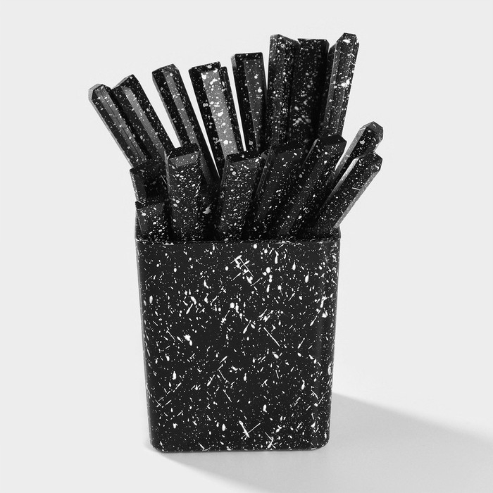 Столовые приборы из нержавеющей стали на подставке «Мрамор чёрный», 24 предмета, толщина 1,2 мм Столовые приборы из нержавеющей стали на подставке «Мрамор чёрный», 24 предмета, толщина 1,2 мм