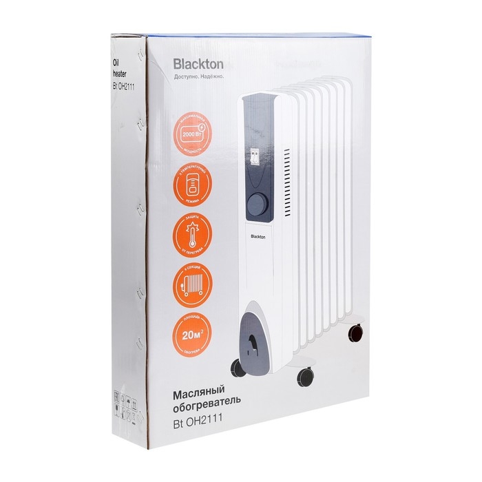 Обогреватель Blackton Bt OH2111, масляный, напольный, 2000 Вт, 20 м², 7 секций, белый Обогреватель Blackton Bt OH2111, масляный, напольный, 2000 Вт, 20 м², 7 секций, белый