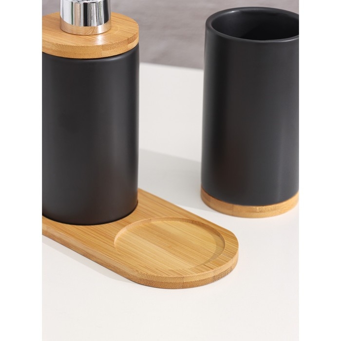 Набор аксессуаров для ванной комнаты SAVANNA «Натура», 2 предмета (дозатор 400 мл, стакан, на подставке), цвет чёрный Набор аксессуаров для ванной комнаты SAVANNA «Натура», 2 предмета (дозатор 400 мл, стакан, на подставке), цвет чёрный