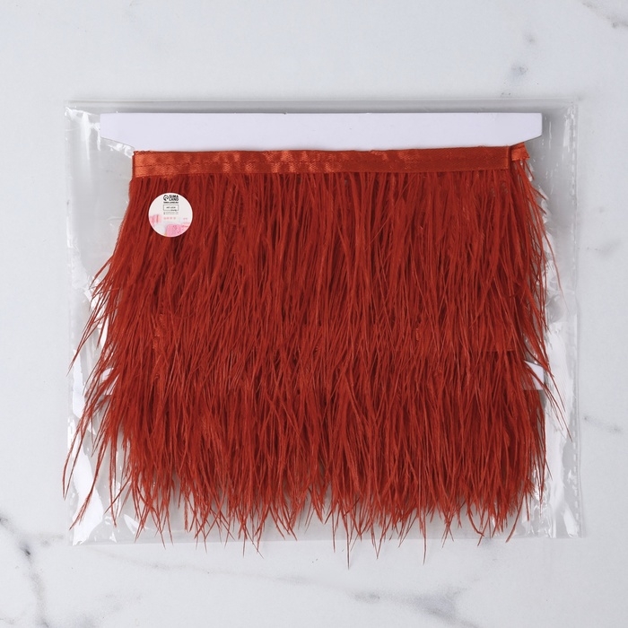 Тесьма с перьями страуса, 8-10 см, 5 ± 0,5 м, цвет алый Тесьма с перьями страуса, 8-10 см, 5 ± 0,5 м, цвет алый