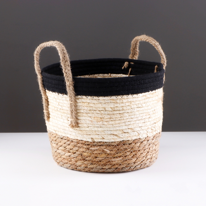 Корзина для хранения Корзина для хранения "Перу", с ручками, 26 х 22 х 21 см, натуральный, чёрный