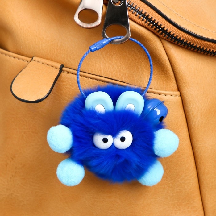 Пушистик на троссе с бубенчиком  Пушистик на троссе с бубенчиком "Чудик с голубыми ушками" ярко-синий 8 см