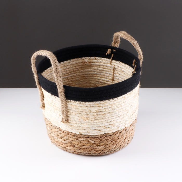 Корзина для хранения Корзина для хранения "Перу", с ручками, 26 х 22 х 21 см, натуральный, чёрный