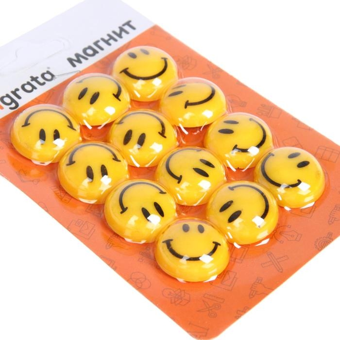 Магниты для доски,  Магниты для доски, "Смайл", d - 2 см, набор 12 штук, блистер, Calligrata