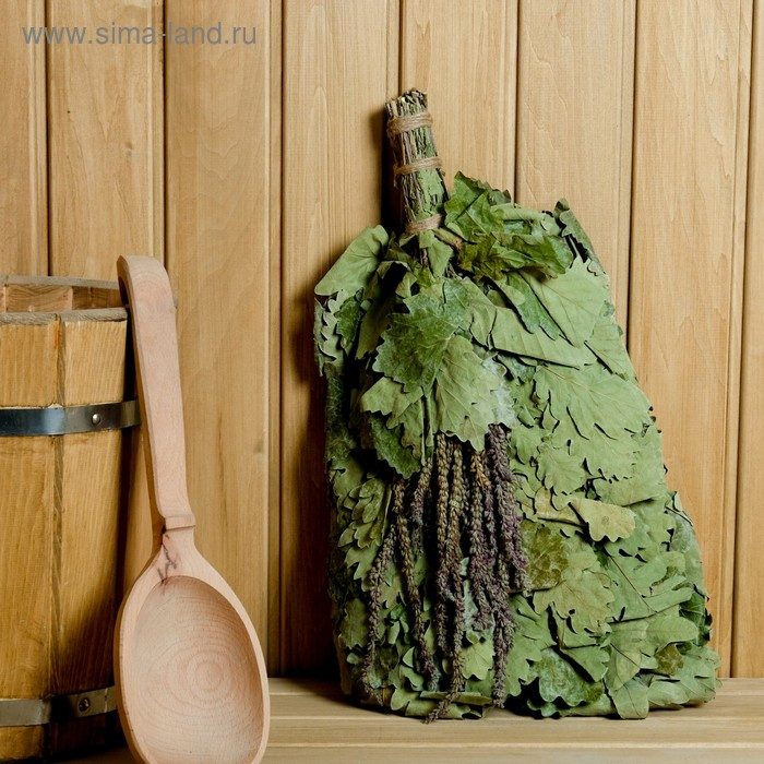 Веник для бани дубовый с шалфеем, в индивидуальной упаковке Веник для бани дубовый с шалфеем, в индивидуальной упаковке