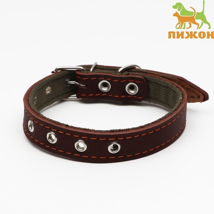 Ошейник комбинированный кожа/брезент, безразмерный, 54 х 2.5 см, ОШ 17-45 см, коричневый Ошейник комбинированный кожа/брезент, безразмерный, 54 х 2.5 см, ОШ 17-45 см, коричневый