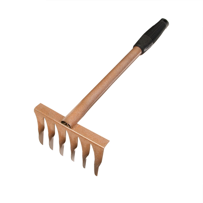 Малые прямые грабли, 6 витых зубцов, длина 40 см, металл, металлическая ручка Малые прямые грабли, 6 витых зубцов, длина 40 см, металл, металлическая ручка