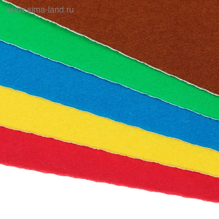 Фетр цветной мягкий самоклеящийся A4 deVENTE. "Яркие цвета" 5 цветов, 5 листов, толщина 1мм