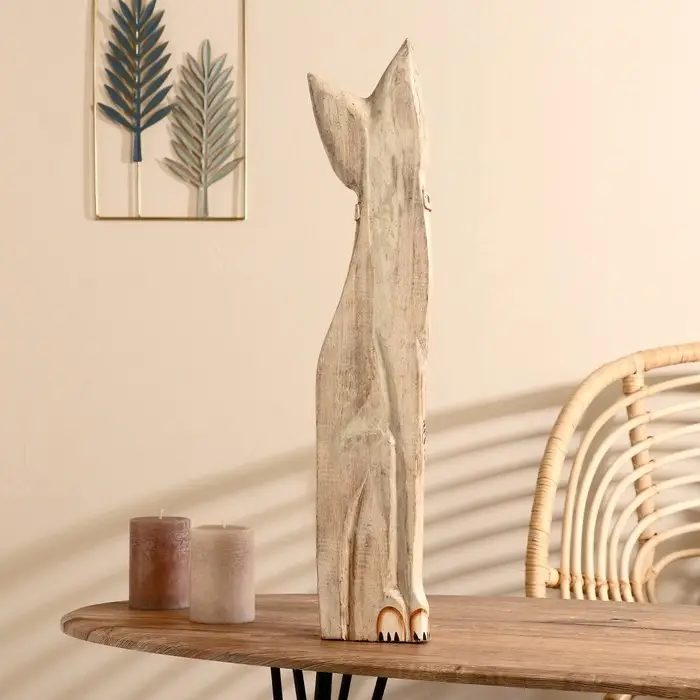 Сувенир дерево "Кошка с бабочкой и бантом из мозаики" белая 60х12х6 см