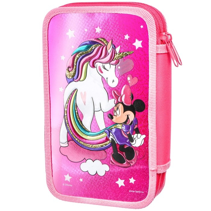 Пенал каркасный с эффектом металлик, 2 секции, 125х205х40 мм, ламинированный картон, Минни Маус и единорог Пенал каркасный с эффектом металлик, 2 секции, 125х205х40 мм, ламинированный картон, Минни Маус и единорог