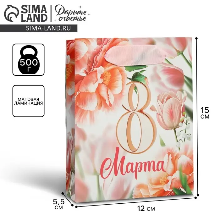 Пакет подарочный ламинированный, упаковка, «8 марта», цветы, S 12 х 15 х 5.5 см Пакет подарочный ламинированный, упаковка, «8 марта», цветы, S 12 х 15 х 5.5 см