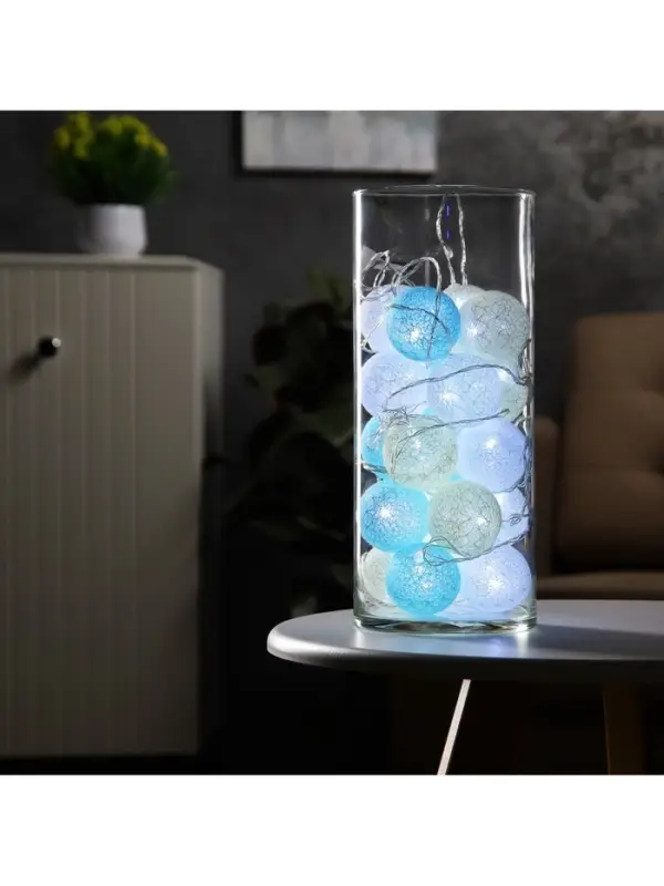 Гирлянда &laquo;Нить&raquo; 5 м с насадками &laquo;Клубки пастельные&raquo;, IP20, прозрачная нить, 20 LED, свечение белое, 220 В