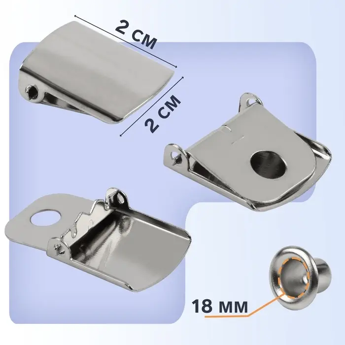 Застёжка для кепки, с люверсом, 2×2 см, цвет серебряный