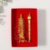 Нэцкэ металл "Пагода литературы" золото набор 2 шт 3,8х3,8х13,5 4х12х17,5 см