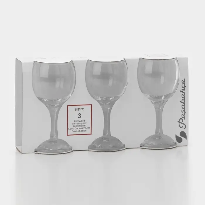 Бокалы для вина Paşabah&ccedil;e Bistro, 220 мл, набор 3 шт., стекло, прозрачные