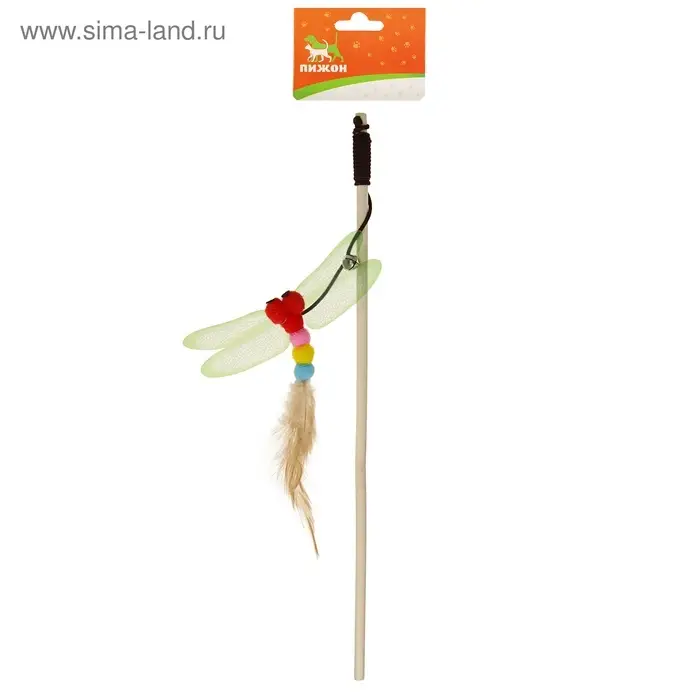 Дразнилка-удочка &laquo;Стрекоза&raquo;, деревянная палочка 40 см, микс цветов
