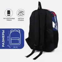 Рюкзак школьный на молнии, с карманами, с принтом, размер 29&times;12&times;42 см, синий/красный