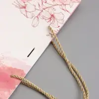 Пакет подарочный "Мрамор" , розовый , с бантиком , 32 х 25 х 11 см