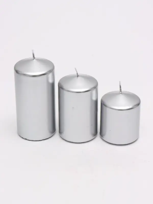 Свеча столбик 6&times;7.5, 10, 12.5 см, набор 3 шт., серебро