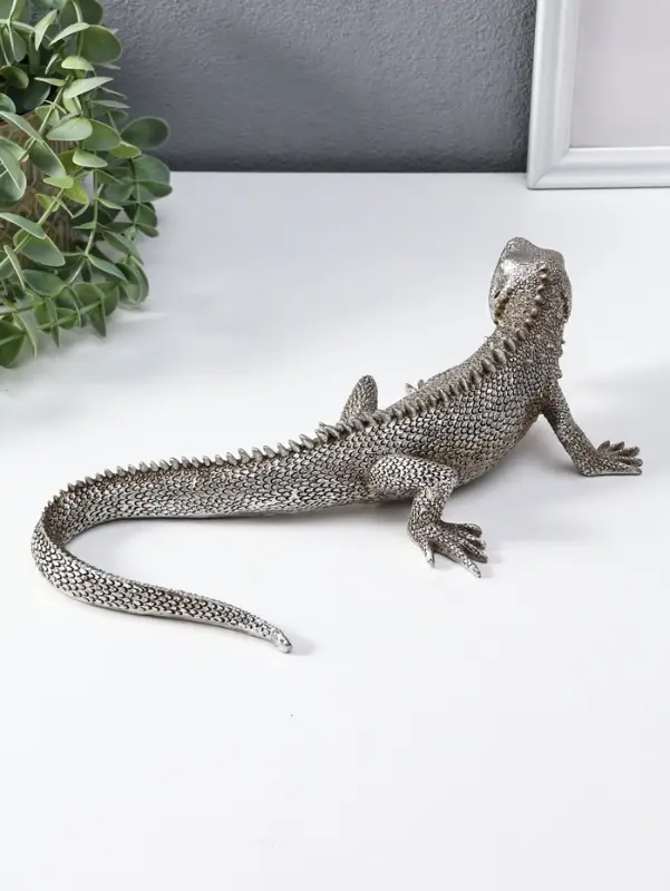 Сувенир полистоун "Игуана" чернённое серебро 25,2х12,2х7 см