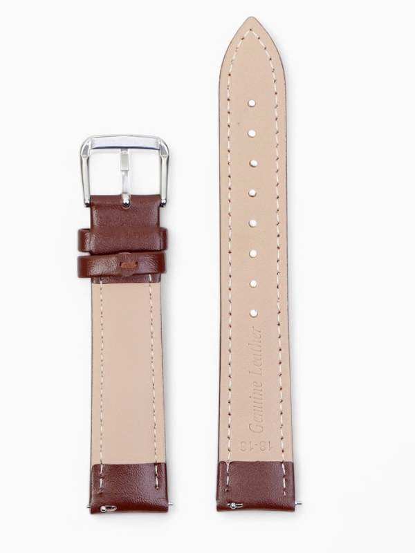 Ремешок для часов кожаный с быстросъемными шпильками, 18 мм,  l-20 см, коричневый