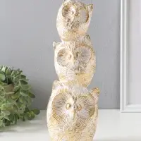 Сувенир полистоун "Три совы - пирамида. Золотые круги" 11,5х11,5х32 см