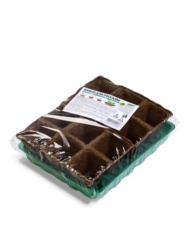 Набор для рассады: торфяная кассета, 12 ячеек по 50 мл, поддон _ × _ см, зелёный Набор для рассады: торфяная кассета, 12 ячеек по 50 мл, поддон _ × _ см, зелёный