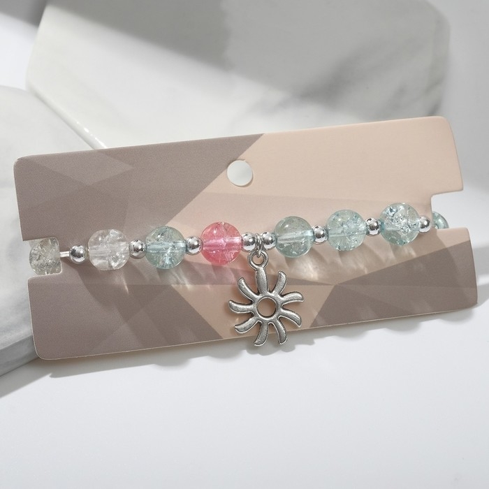 Браслет «Радость» солнце, цвет бело-голубой в серебре, d=7