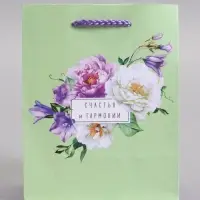 Пакет подарочный ламинированый "Счастья и гармонии" 11,5 х 14,5 х 6,5 см