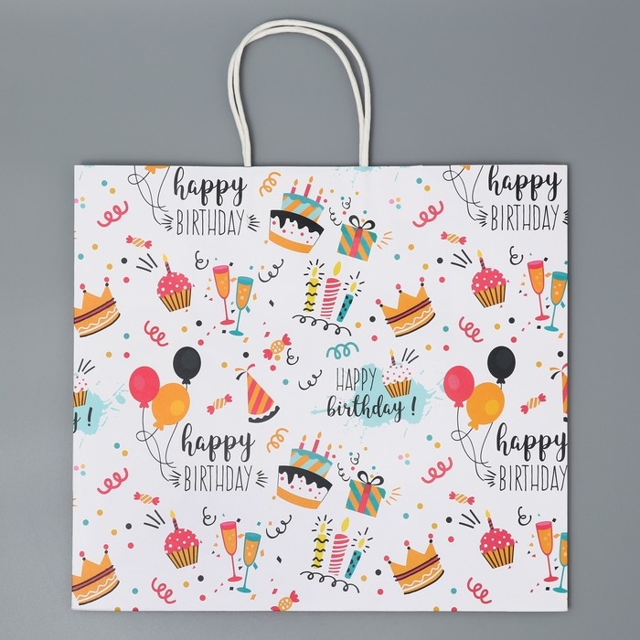 Пакет подарочный крафтовый, упаковка, Happy birthday, 32 х 28 х 15 см Пакет подарочный крафтовый, упаковка, Happy birthday, 32 х 28 х 15 см