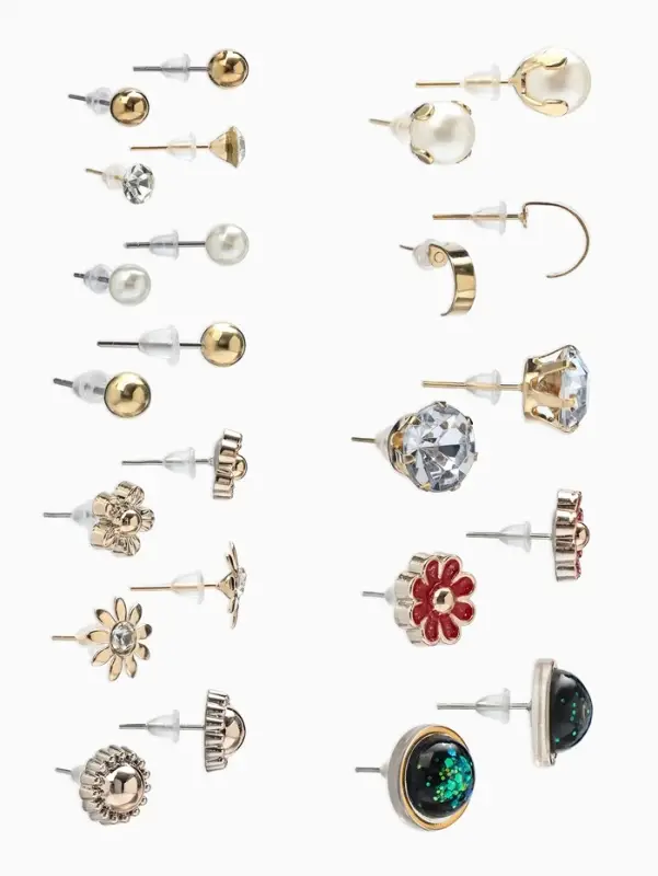 Пусеты 12 пар One year, летний день, цветные в золоте