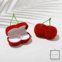 Футляр под серьги, кольца &laquo;Вишня&raquo;, бархатный, 7&times;6.5&times;3.5 см, красный