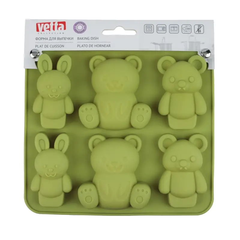 VETTA Форма для выпечки 6 ячеек 16х14х2см, "Мишки и зайчики", силикон, 3 цвета