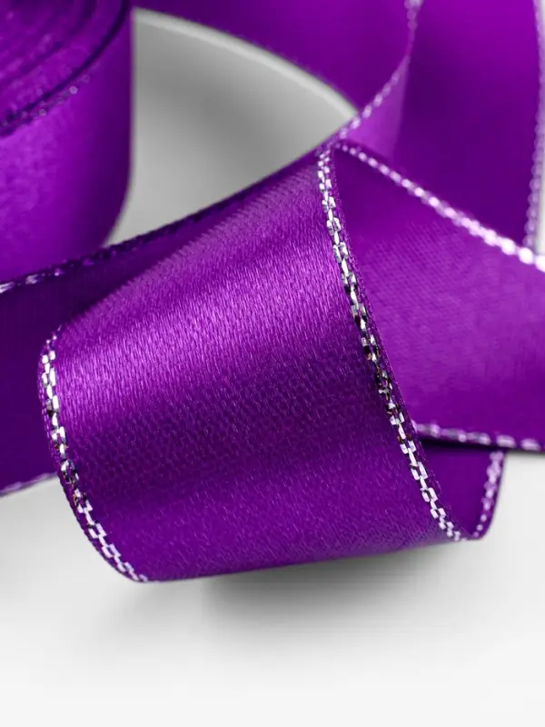 Лента атласная, с серебряным люрексом, 25 мм, 23&plusmn;1 м, фиолетовая №35