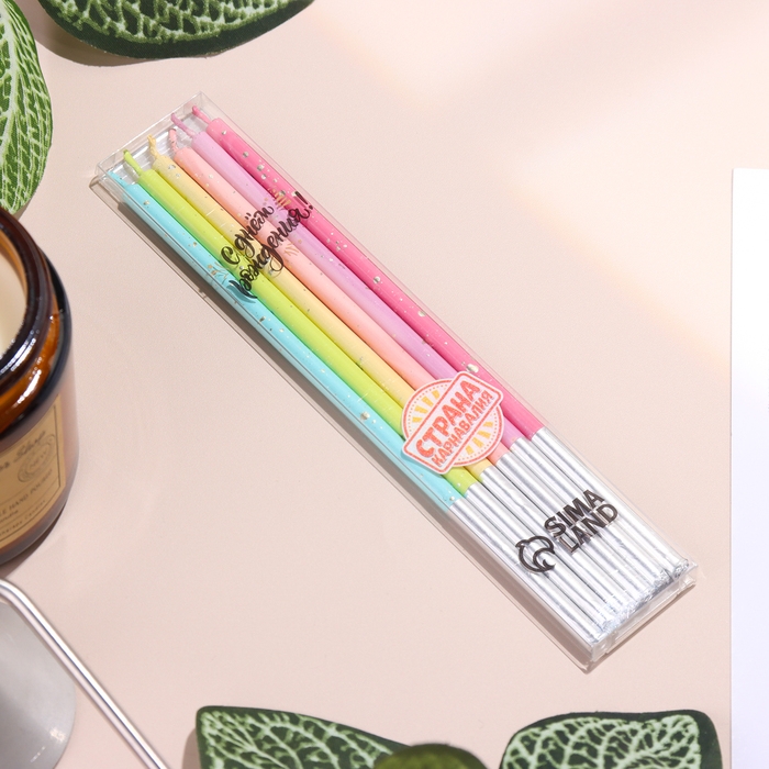 Набор свечей в торт, 6 штук  Набор свечей в торт, 6 штук "Исполнение желаний", 15 см, разноцветный