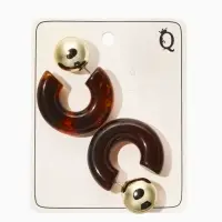 Серьги акрил "Полукольцо с бусиной №14", цвет коричневый в золоте