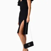 Сумка-клатч женская вечерняя на магните, на длинной цепочке, с декоративной пряжкой, блестящая, чёрная