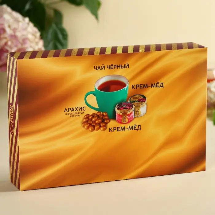Набор «Ты совершенна»: крем-мёд с клубникой и хлопком 30 г. х 2 шт., арахис в шоколадной глазури 70 г., чай чёрный с тропическими фруктами 50 г., ложка Набор «Ты совершенна»: крем-мёд с клубникой и хлопком 30 г. х 2 шт., арахис в шоколадной глазури 70 г., чай чёрный с тропическими фруктами 50 г., ложка