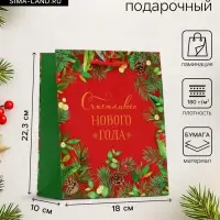 Пакет подарочный новогодний ламинированный &laquo;Счастливого Нового года&raquo;, на красном, 18&times;22.3&times;10 см